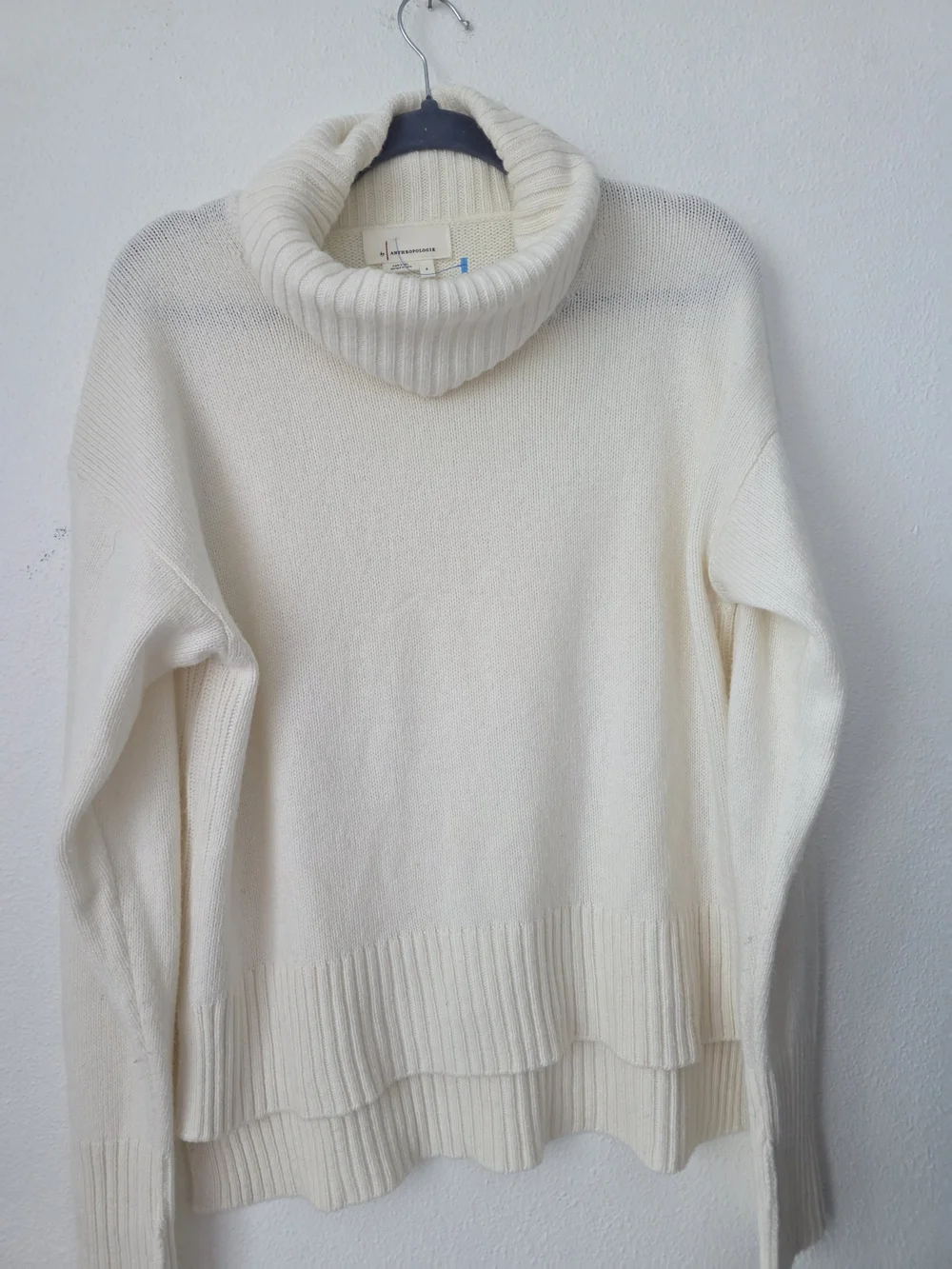 By Anthropologie Cream Turtleneck Sweater, Viscose Blend, Relaxed Fit, Size S